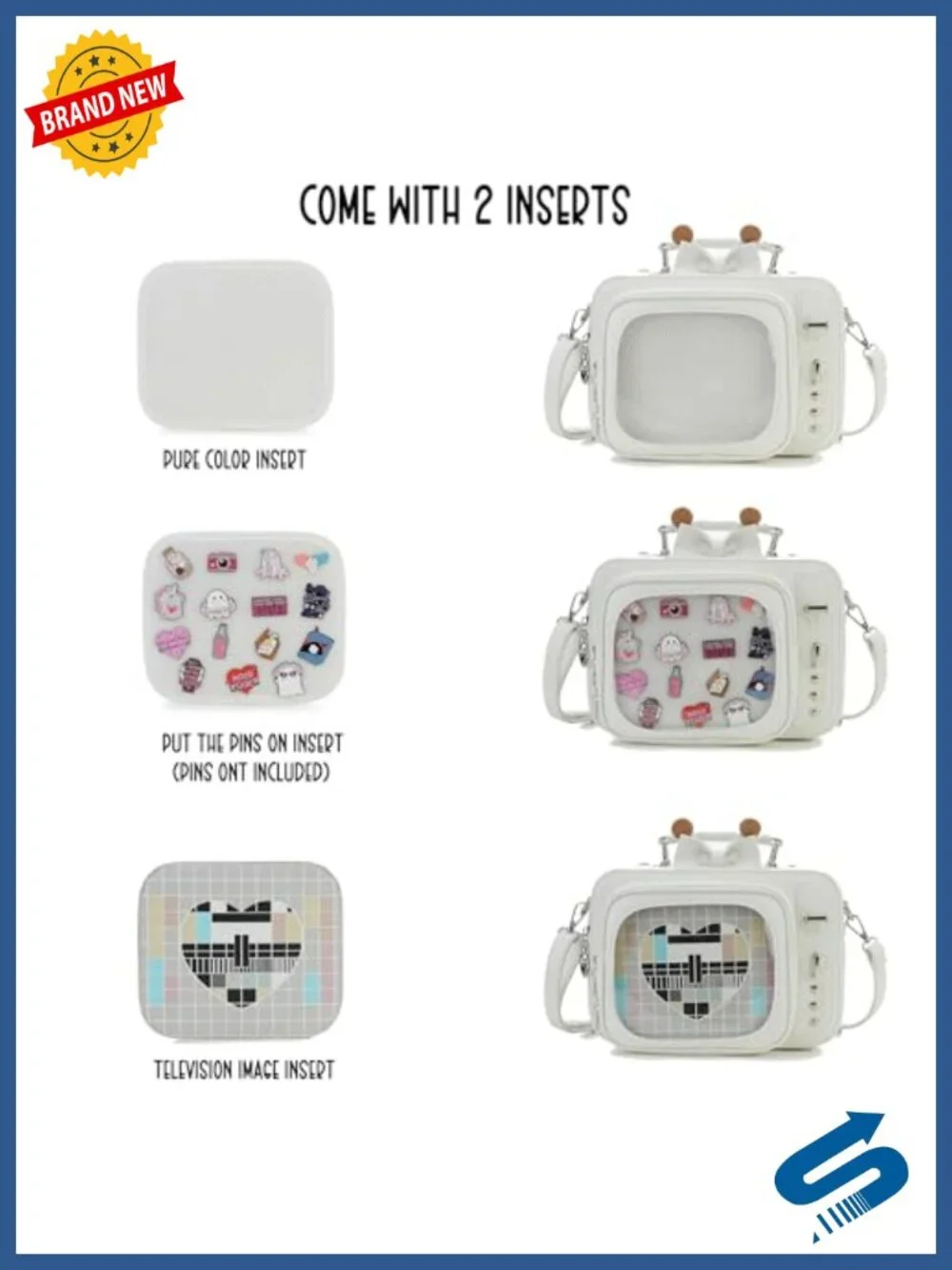 Novelty Retro TV Shape Ita Backpack with Clear Window for Pins Display